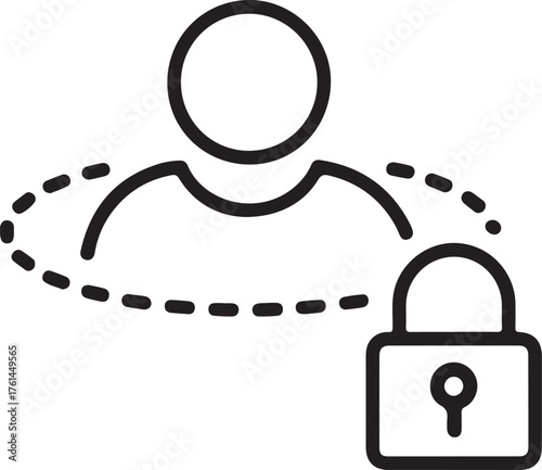 User profile icon with padlock and dashed circle security concept person silhouette