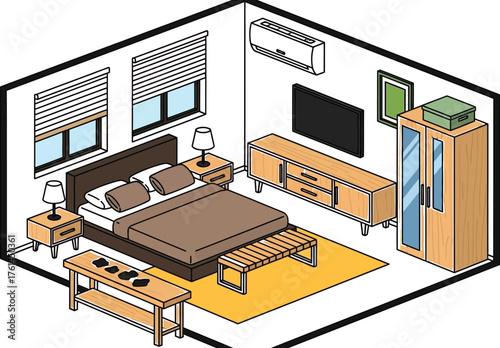 Isometric bedroom design illustration interior design concept