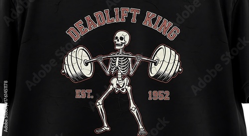 Deadlift King Skeleton T-Shirt Design - Weightlifting Apparel for Gym Enthusiasts.