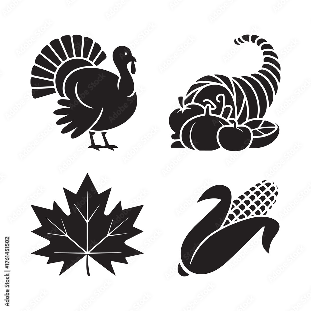 Obraz premium Thanksgiving and Autumn Harvest Celebration Icons Set