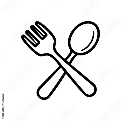 Minimalist fork and spoon outline vector on white background
