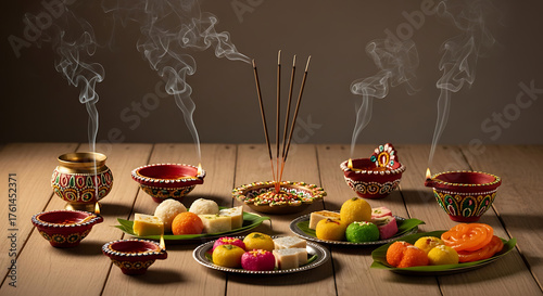 Wallpaper Mural Diwali Sweets and Incense A Festive Hindu Celebration. Torontodigital.ca
