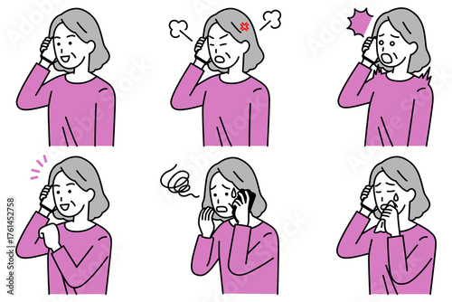 スマートフォンで通話する年配の女性　セット