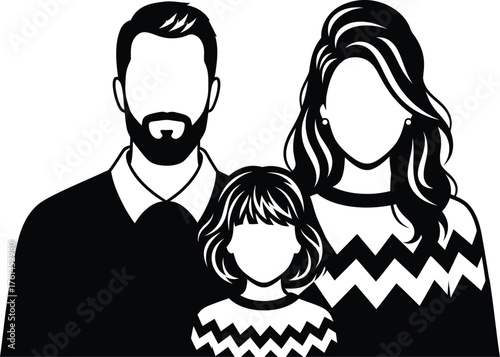 Family illustration vector graphic black and white portrait