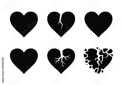 Vector illustration of collection of broken and intact hearts