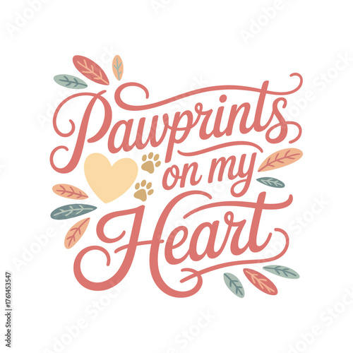 typography t shirt, Express your deepest affection for your beloved pet with this charming 'Pawprints on My Heart' lettering