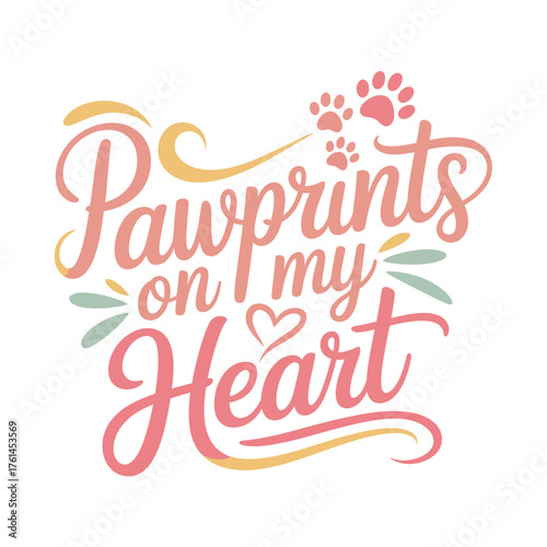 typography t shirt, Express your deep love and unwavering affection for your beloved pets with this charming 'Pawprints on My Heart' lettering, perfect for gifts, decor, or personal expression.