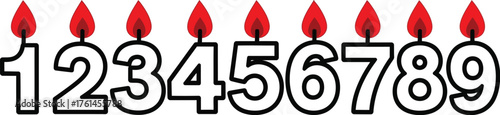 Birthday candles numbers one to nine for celebration and design