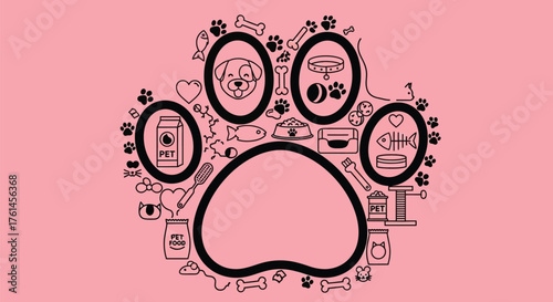 Pet care paw print vector illustration for pet shop business