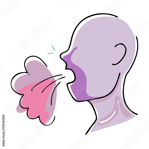 A person coughing or sneezing, with visible expulsion, symbolizing illness or airborne particles. Ideal for blogs on health, hygiene, or respiratory issues.