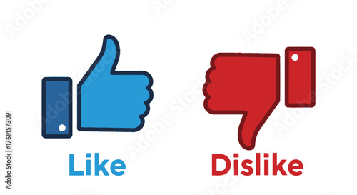 Facebook like and dislike buttons depicted in blue and red colors