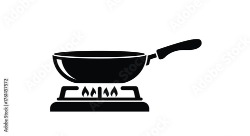 A black silhouette of a frying pan over a gas stove burner