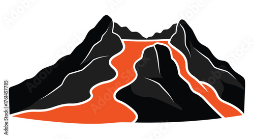 Stylized illustration of a volcano with flowing orange lava streams