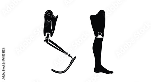 Black and white illustration of two prosthetic legs one above and one below the knee