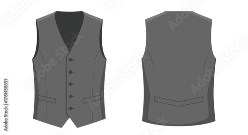 Illustration of a gray vest displayed from front and back views