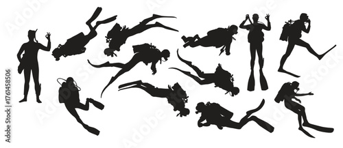 collection of scuba diver silhouettes in different poses .