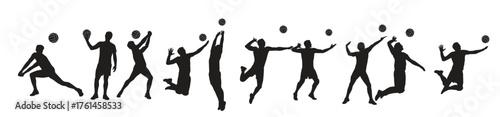 collection of volleyball player man silhouettes in different