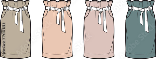 Elegant Pencil Skirts in Various Colors with Belt Design - Stylish Fashion Vector Illustration