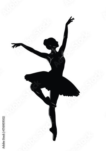 Vector illustration of silhouette of a ballerina dancing in a tutu