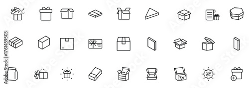 Elegantly Crafted Gift Box & Packaging Icon Set: Perfect for Celebrating Special Occasions, Events, and Holidays with High-Quality Icons that Enhance Branding, Digital Designs, and Print Media"
