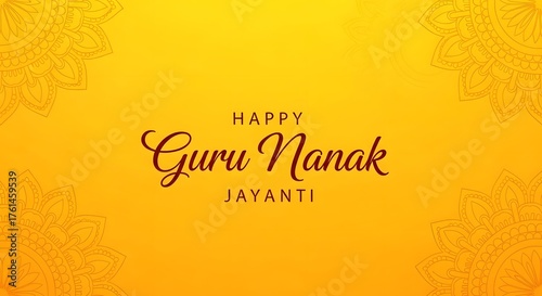 Elegant yellow Guru Nanak Jayanti yellow greeting card with floral mandala design