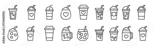 Iced coffee cup icon. Thin line coffee mug. vector