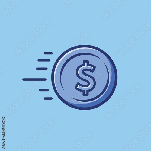 A blue coin with a dollar sign on a light blue background