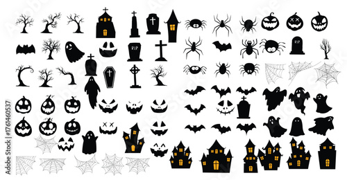 Halloween silhouette set. Collection of halloween icon and element isolated on white background.