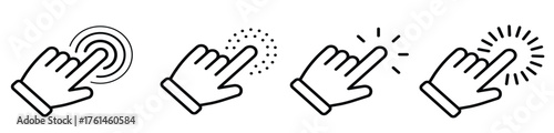 Hand cursor, pointer, mouse, click line icon set. Computer, button, progress, licking cursor, pointing hand clicks, waiting loading icons pack. Vector illustration