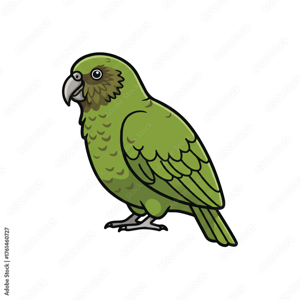 Obraz premium A cartoon illustration of a green parrot perched on its feet