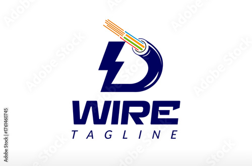 Electric Wire Logo, Cable Wire Logo, Power Logo, Transformer Line Logo, current line with spark, letter d bolt copper coil industrial Vector Icon Symbol Silhouette Illustration brand business company 