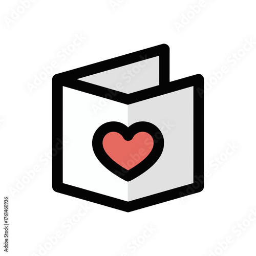 Minimalist heart icon inside a folded paper card design