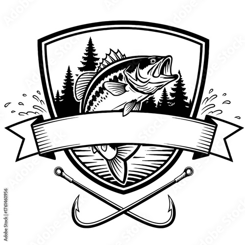 Bass fish and fishing hook vector illustration