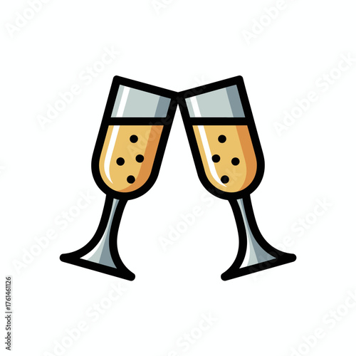 Vector illustration of two champagne glasses clinking in celebration