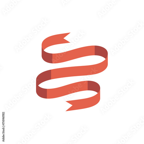 Red Ribbon Banner in Flat Design on White Background