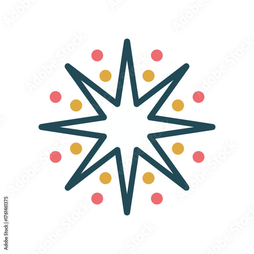 Colorful abstract starburst icon with dotted circular pattern