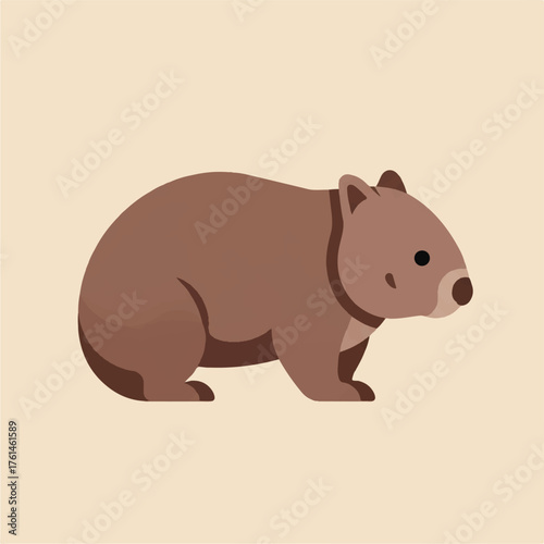 A cartoon wombat facing right on a plain background