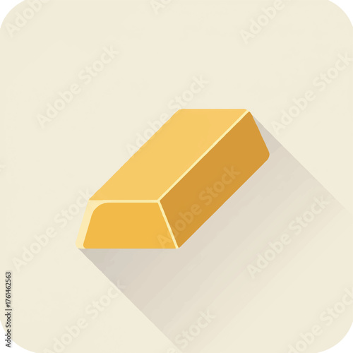 A flat illustration of a gold bar with a long shadow