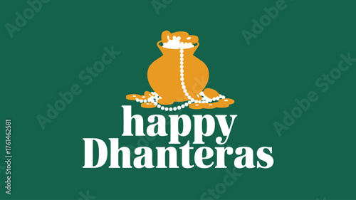 Happy Dhanteras with Gold Pot and Coins Design