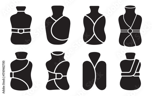 Hot Water Bottle Silhouette Vector Set – Thermal Bag Clip art for Heat Therapy Designs.
