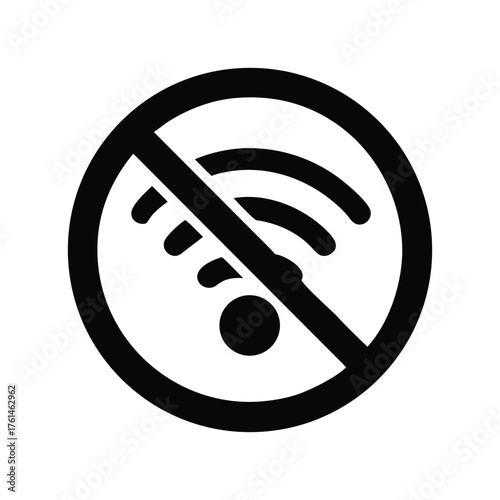 No WiFi Signal Icon - Black Minimalist Wireless Connection Disabled Vector