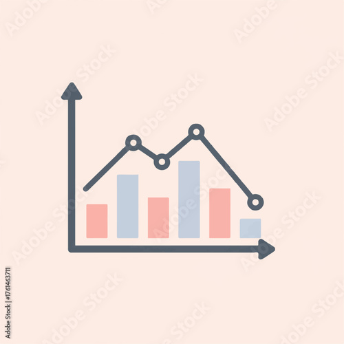 A simple bar and line graph with an upwardtrending axis