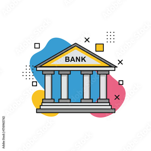 A simplified illustration of a bank building with columns and a triangular pediment