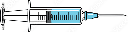 Syringe with blue liquid ready for injection on a white background vector art