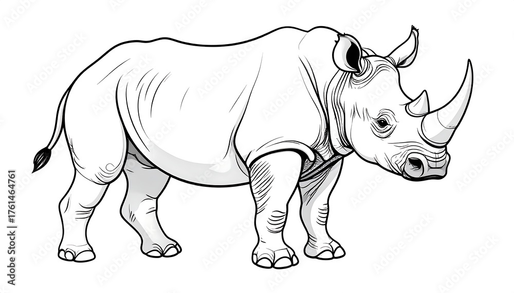 Fototapeta premium A detailed black and white illustration of a rhinoceros standing