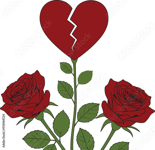 Symbol of heartbreak with blooming roses, representing lost love and sorrow.