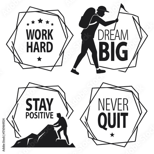 Motivational quotes vector graphics set work hard dream big stay positive never quit