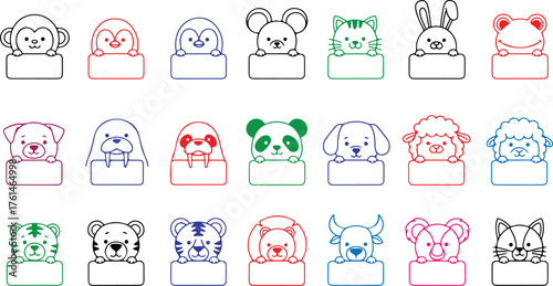 Collection of Cute Cartoon Animal Icons with Name Tags