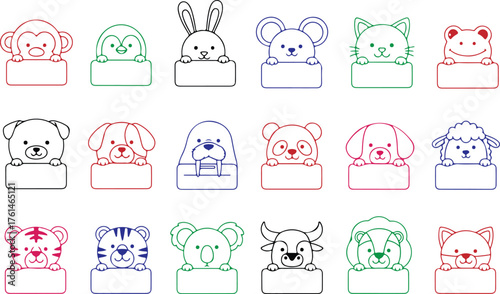 Cute Animal Icons with Blank Name Tags