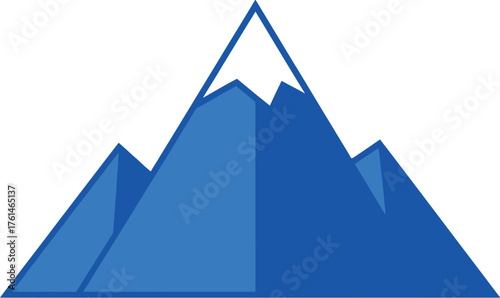Stylized blue mountain range with snow caps against a clean white background